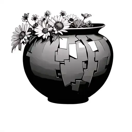 Tall Sleek Broken Vase Rebuilt With Tape Filled With Wild Flowers