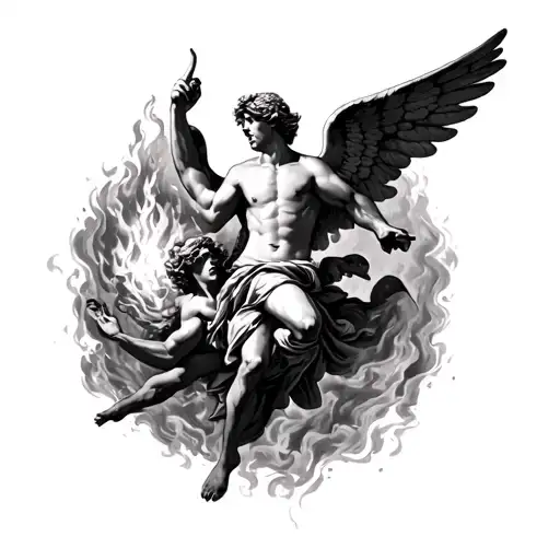 Cupid Getting Abducted Men Forrest Fire