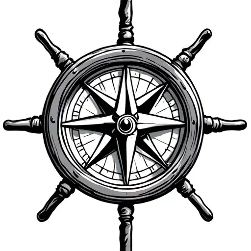 Ships Wheel With Compass Inside
