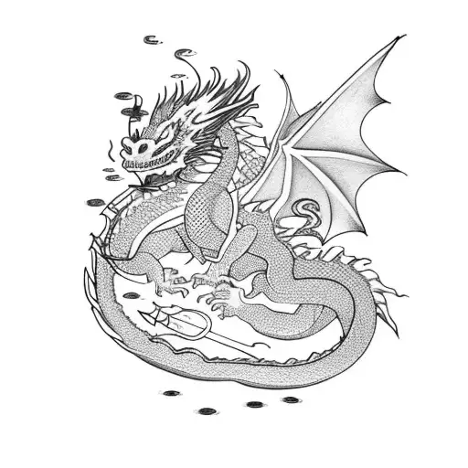 Dragon With Fire And Cherry Blossoms