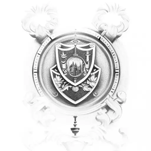 Bell Family Crest With An Old Grandfather Clock In Woods With The Words Semper Doctrina