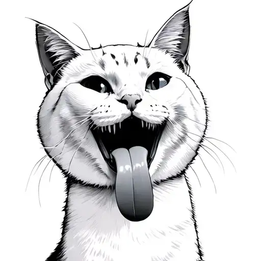White Cat With Toungue Out Simple