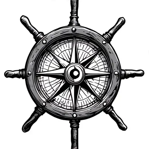 Ships Wheel With Compass Inside