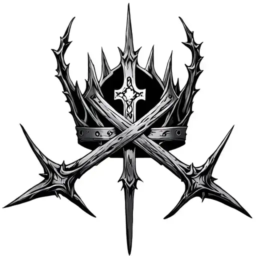 Thorn Crown With Cross Arm Sleeve Tattoo Design