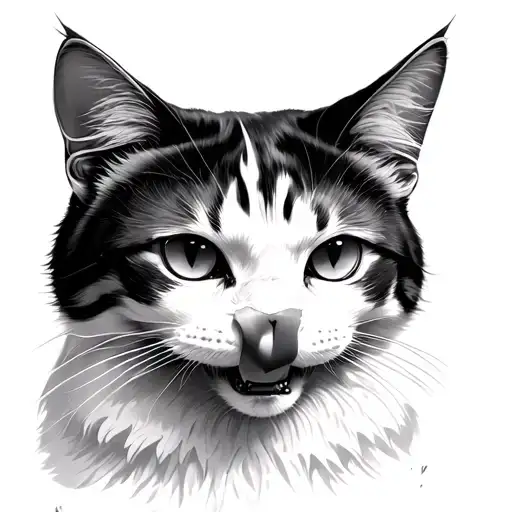 White Cat With Toungue Out Slightly