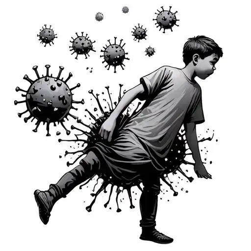 Father And 8 Years Old Boy Holding Hands To Go Figth A Virus