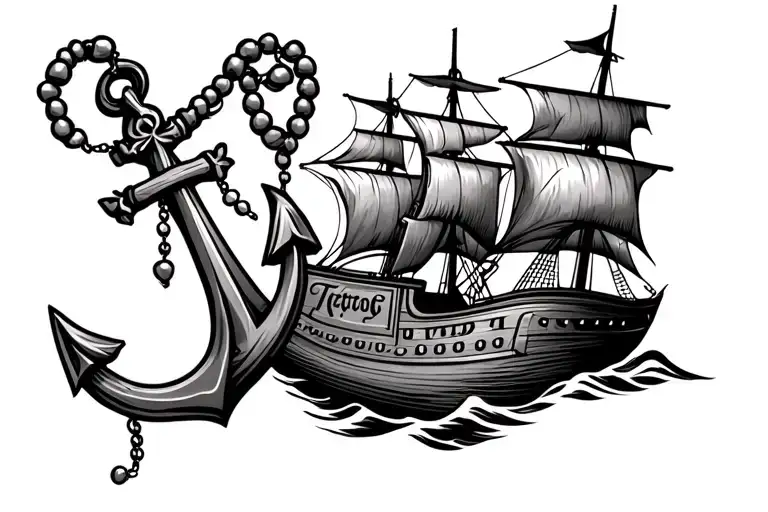 Sailing Ship With Rosary As Anchor