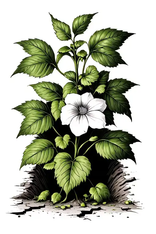 Bindweed Vine Growing Out Of Crack In Sidewalk