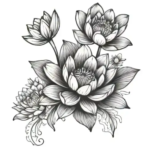 Water Lily Flower And Cosmos Flower Bouquet