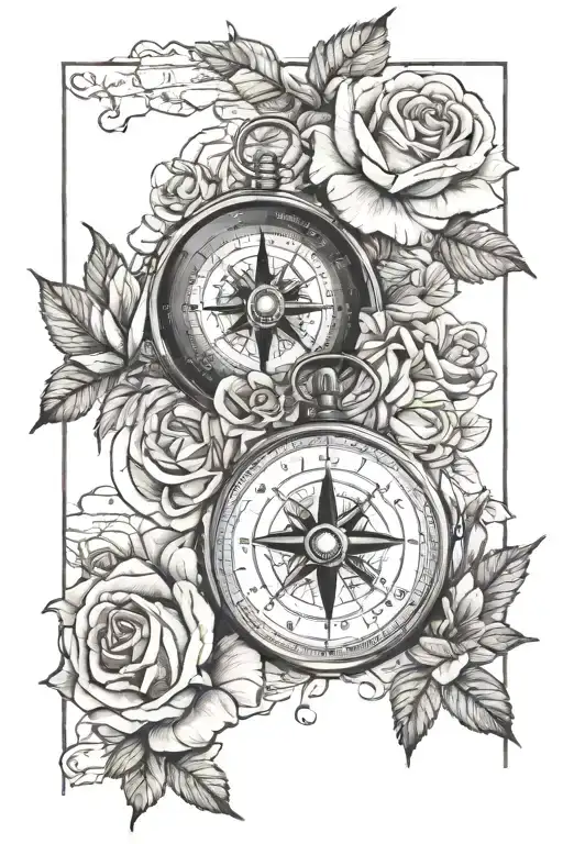 Compass Surrounded By Map With Roses