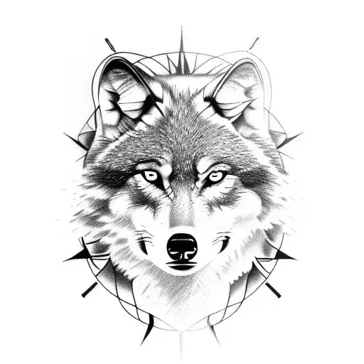 Wolf Tattoo With Nordic Compass