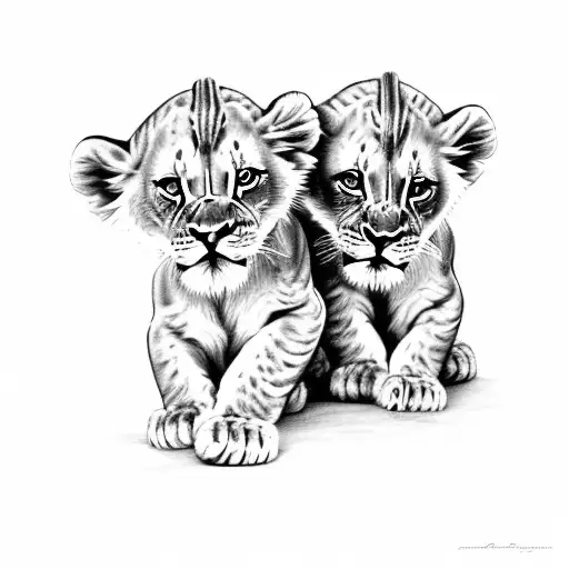 2 Lion Cubs Column With Background