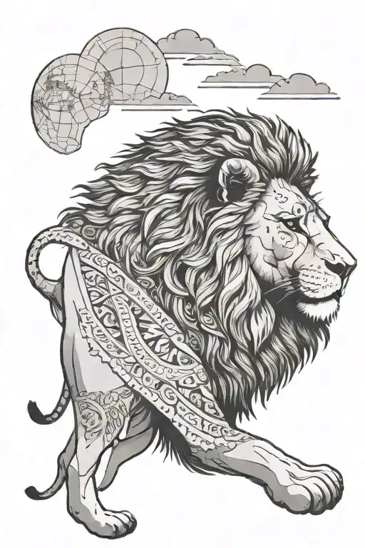 A Lion Wearing A Cape With The African Continent In The Background