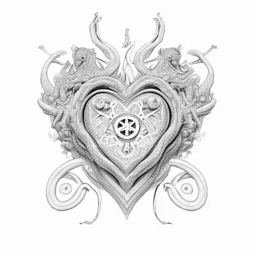 An Intricate Design Of A Heart Surrounded By Symbols Of Strength And Confidence