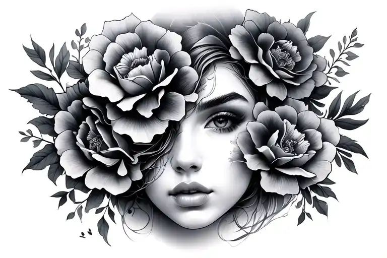 Female Face Intertwined With Floral