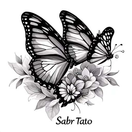 Two Butterflies Flying Together And The Word Sabr