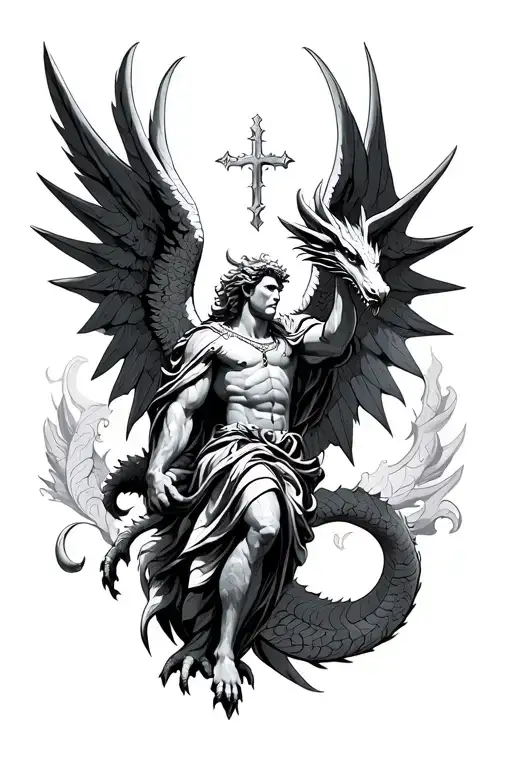 Saint Michael Archangel Dragon Flying