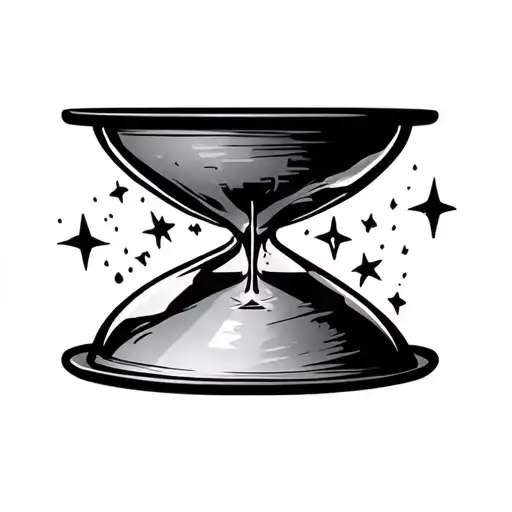 Tattoo Of A Small Hourglass With Falling Stars Inside The Hourglass