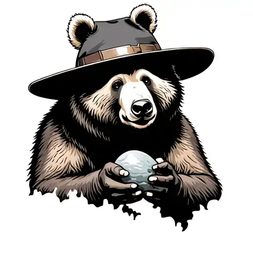Bear Wearing Hat Holding Pebble