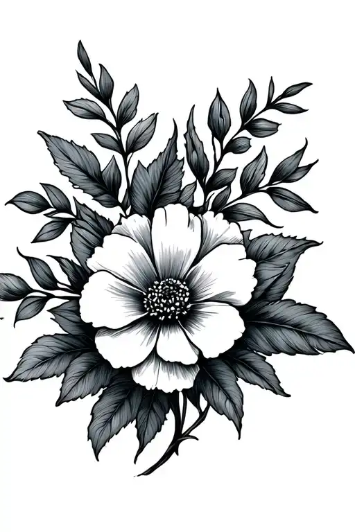 Line Work Tattoo Of December And September Birth Flower