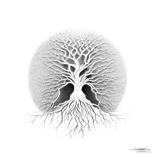 Tree Of Life With Roots Breaking Through Concrete