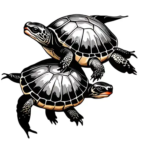 Two Baby Snapping Turtles Swimming Together