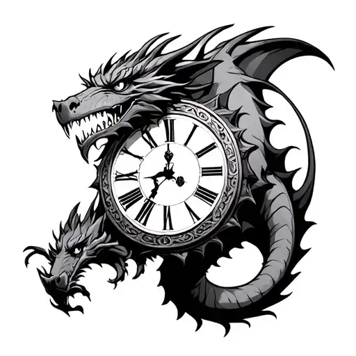 Angry Dragon Whit Roman Clock Surrounded