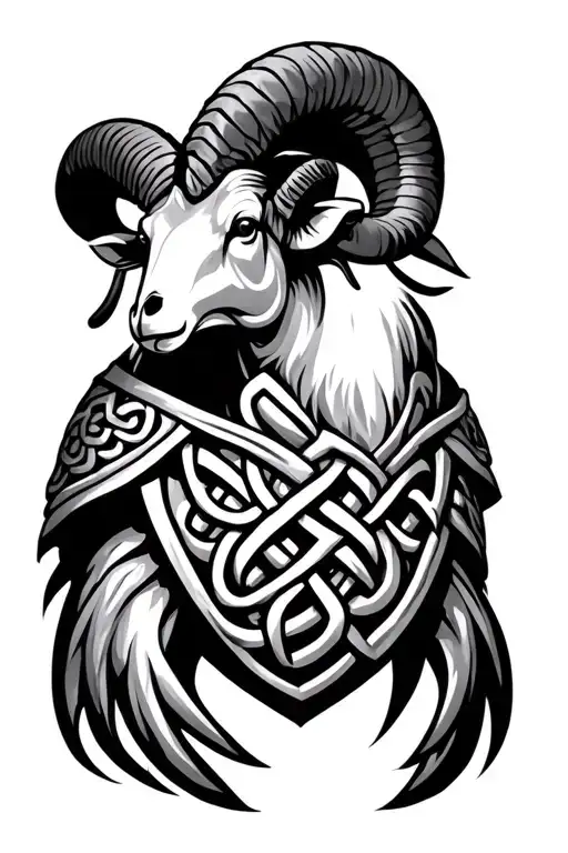 Aries Sign Ram With Celtic Knot Armor