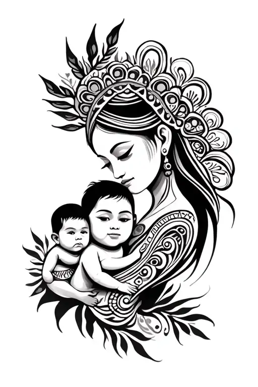 Maori Mother And Child And Baby Boy