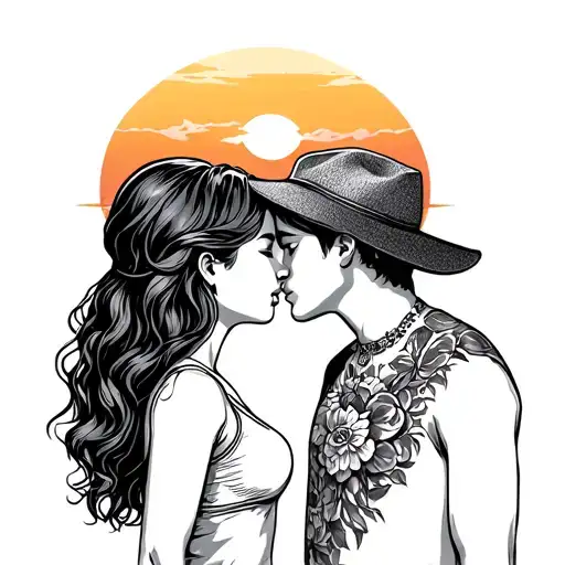 A Guy And A Girl Kissing Infront Of A Summer Sunset