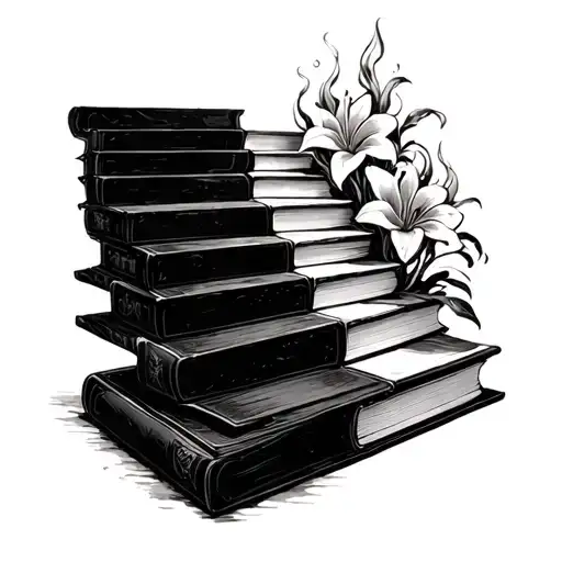 Book Stairs Withlilies And Dragonfires