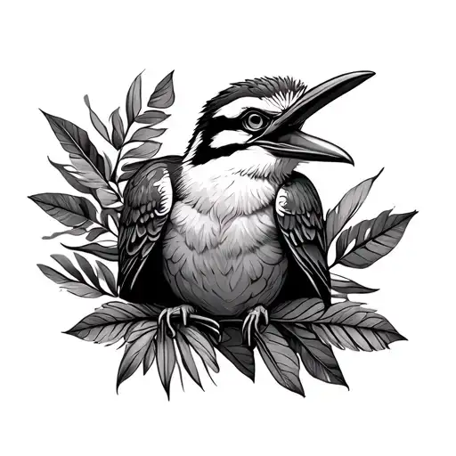 Kookaburra Open Beak Microphone Surrounded By Australia Foliage