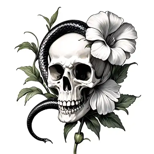 Viper Skeleton With Daisy Morning Glory Iris Carnation Jaquill