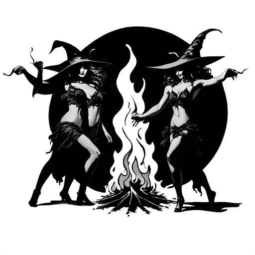 Coven Dance Nude Witches Dancing Around A Fire