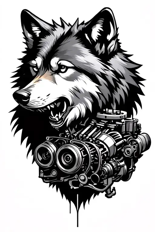 Industrial Style Wolf Incorporated With Engine Parts