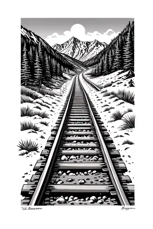 Train Tracks Heading Towards Mountain Range