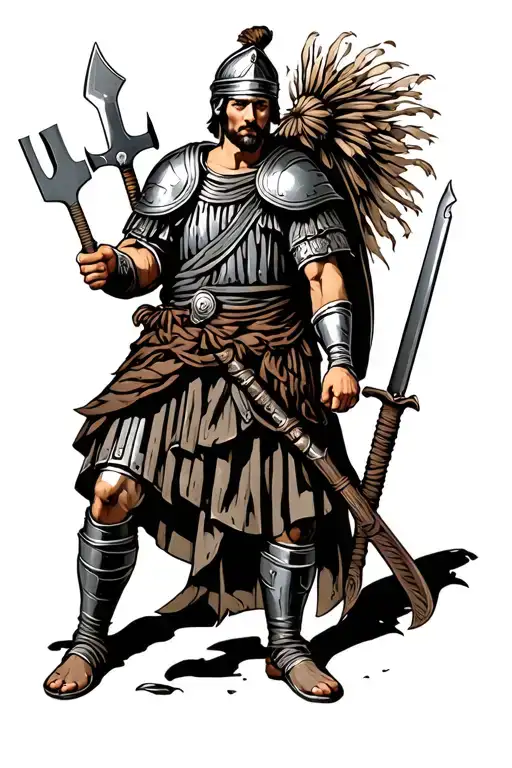 Roman Soldier Holding Farmimg Tools