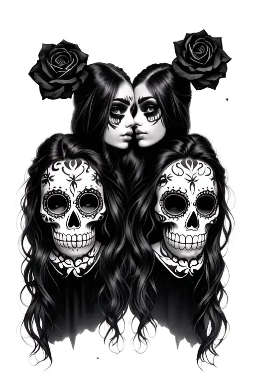Two Girls With Candy Skull Paint