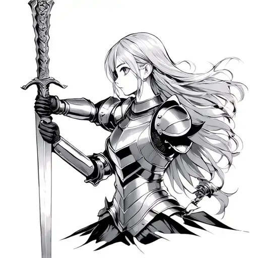 Anime Girl In Knight Suit Of Armor Side Profile Swinging Sword
