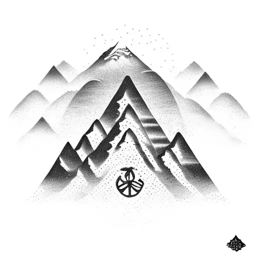 A Mountain Range With Tibetan Script Representing The Word 'Peace'