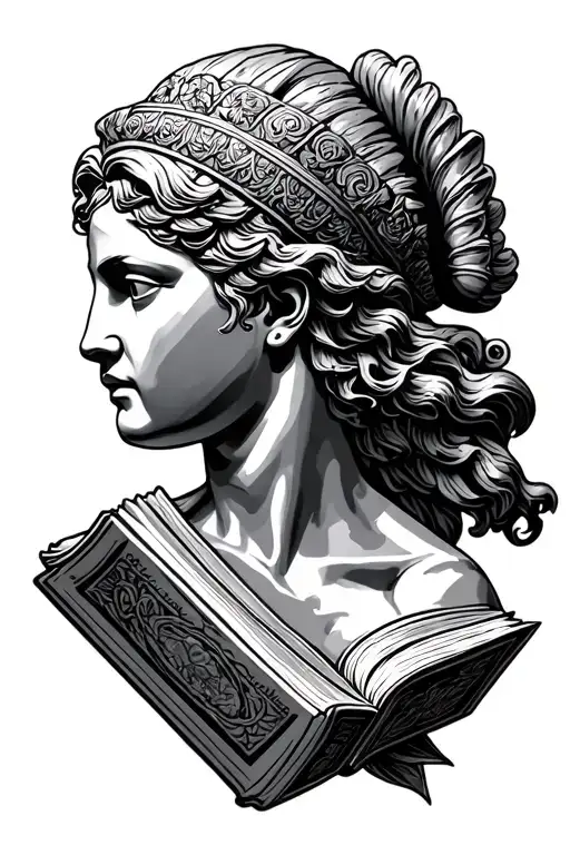 Artemis Beautiful Statue Head Profile Holding A Book