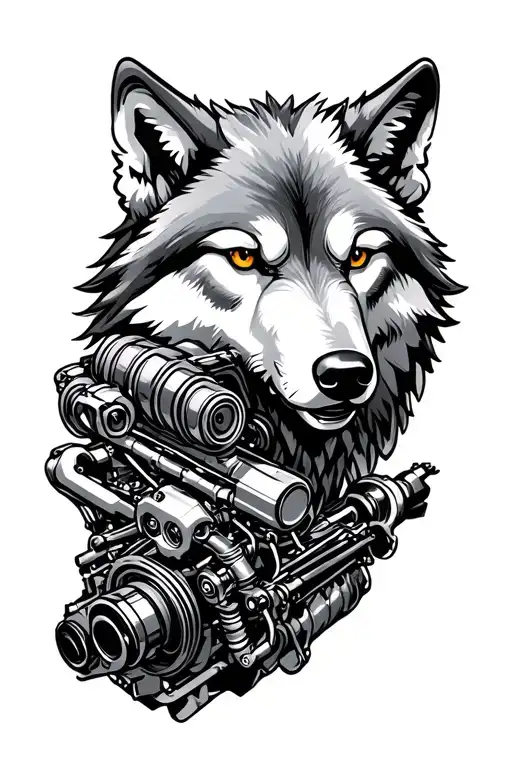 Industrial Style Wolf Incorporated With Engine Parts