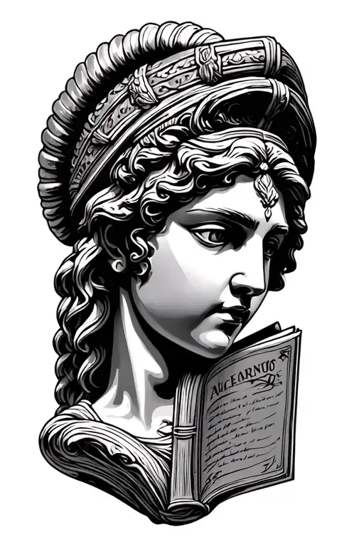 Artemis Beautiful Statue Head Profile Holding A Book