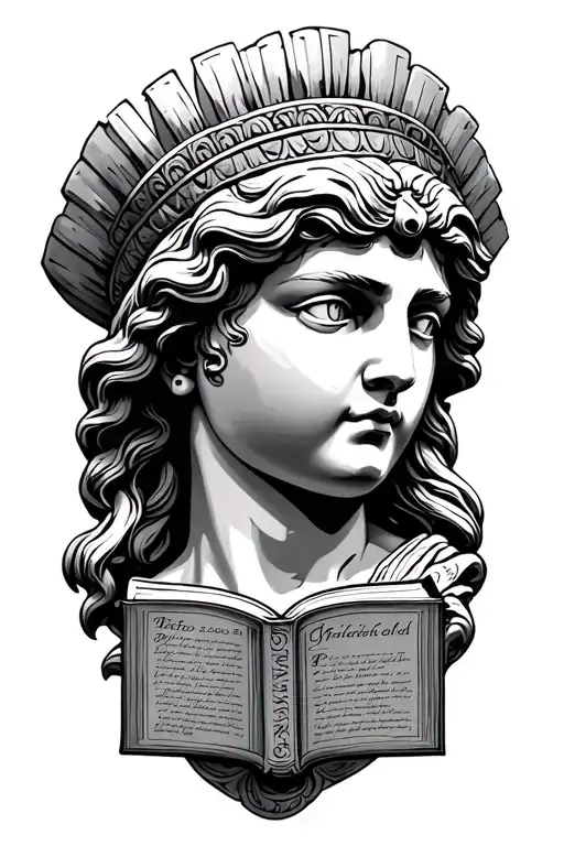 Artemis Beautiful Statue Head Profile Holding A Book