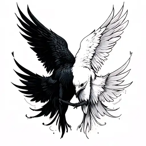 Black Left Crow Wing And White Right Crow Wing Spread