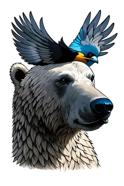 Swallow Bird And Polar Bear With A Blue Nose