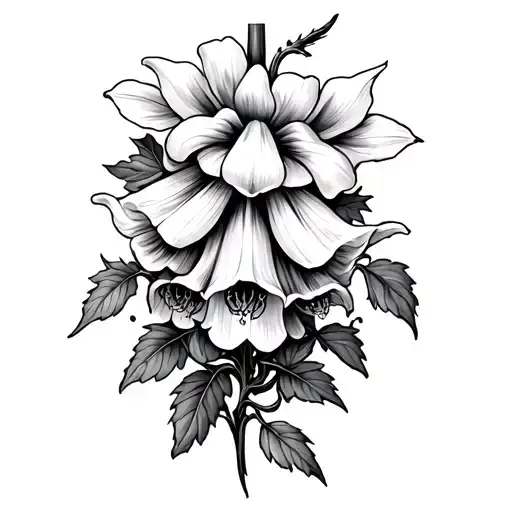 Foxglove Flower And Bone Gothic Spine Tattoo Design