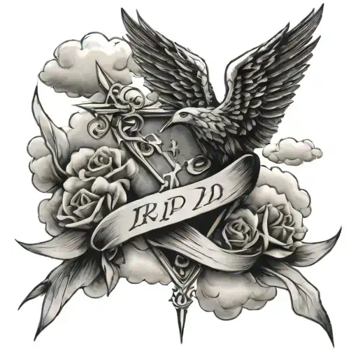 Rip Dad With Clouds And Angles Flying