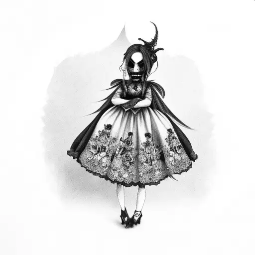 Old Creepy Goth Doll Full Body Scary Dress
