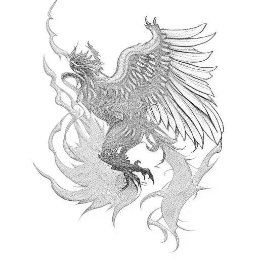 Phoenix With Wings Up And Fire At Its Feet